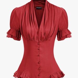 Boutique Red Corset Top with Tie Back button up  Large but runs like a medium